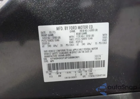 2015 Ford Explorer Sport из США, поврежденный, VIN 1FM5K8GT2FGB86361